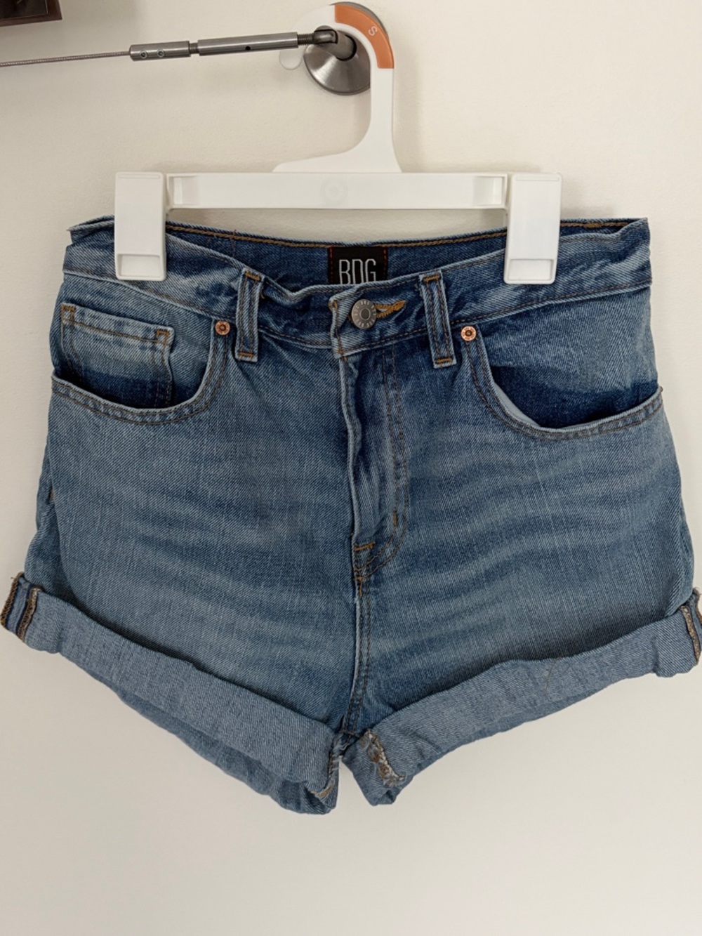 Urban Outfitters Light Blue High-Rise Rolled Hem Jean Shorts
